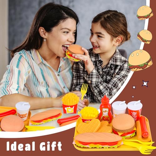 Küchenspielzeug Lebensmittel Spielzeug für Kinder,DIY Hamburger Hotdog Spielzeug Set,Kinderküche Zubehör Kinderküche Zubehör Lernspiele Kinderspielzeug Geschenk für Jungen Mädchen