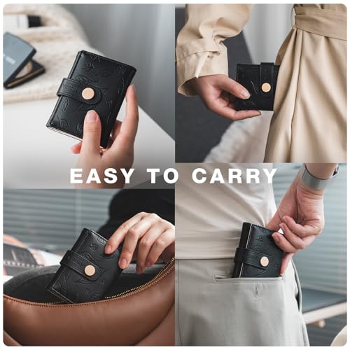 Small Wallet for Women, Trifold Leather Cute Womens Wallet with ID Window, RFID Blocking Security Ladies Wallet, Ultra Slim Compact Card Holder, Stylish Thin Women's Wallet, Black 5