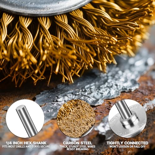 Image of 15 Pieces Wire Brushes, 2 Inch Wire Wheel for Drill, Copper Plating Wire Polishing Wheel Kits for Rotary Tools (1 /4 Inch Mandrel)