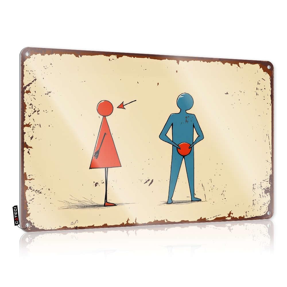 Fzfn Colour Indie Decor Scoreboard Decor - A Red Figure Points To A Blue Figure Holding A Red Ball. Accessory Rustic Wall Hanging(30X40cm)