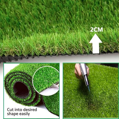 Tappeto da esterno di alta qualità spesso 2 cm, erba artificiale realistica con retro in gomma, per giardino e cortile, personalizzato (verde, 2 x 21 m)
