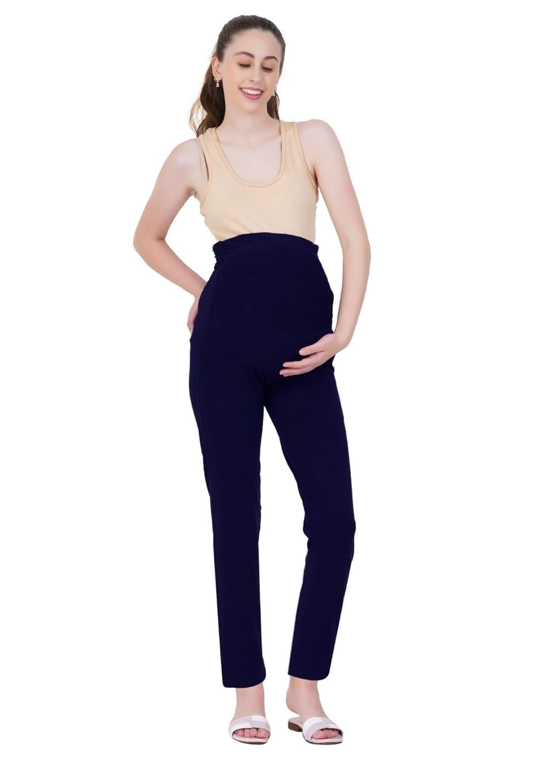 KD Garment Women’s Maternity Pants | Over-Bump Stretchable Pregnancy Trousers with Pockets | Comfortable Navy Blue-picture-45