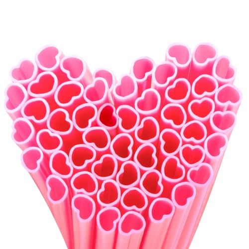 Image of 200pcs Pink Heart Straws Bulk - Individually Wrapped