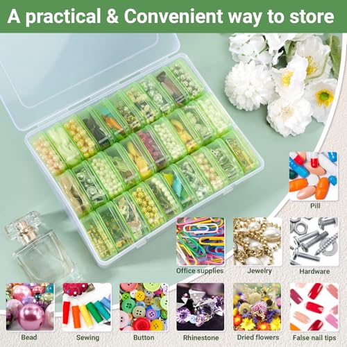 Image of Cosics Bead Storage Containers, Clear Plastic Bead Organizer Case with Hinged Lid and Labels, Mini Craft Storage Box for Small Projects, Jewelry Kit, DIY Craft Supply, Stickers, False Nails, Green