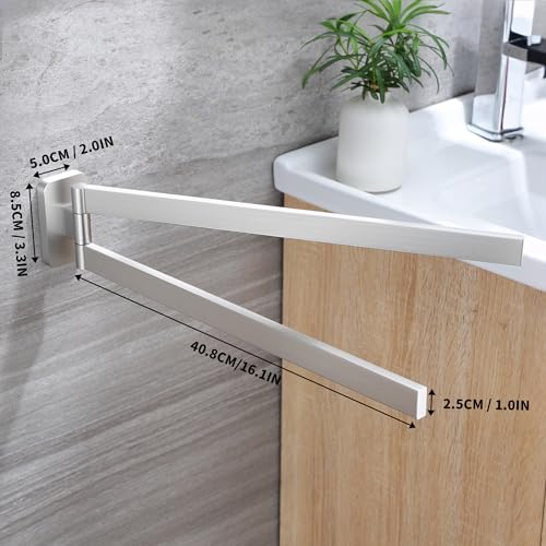 ZUNTO Wandmontage Doppelt Handtuchhalter 180° Schwenkbar 2-armig Handtuchstange 304 Edelstahl Gebürstet Handtuchhalterung Handtuchhaken für Bad und Küche 40.8cm