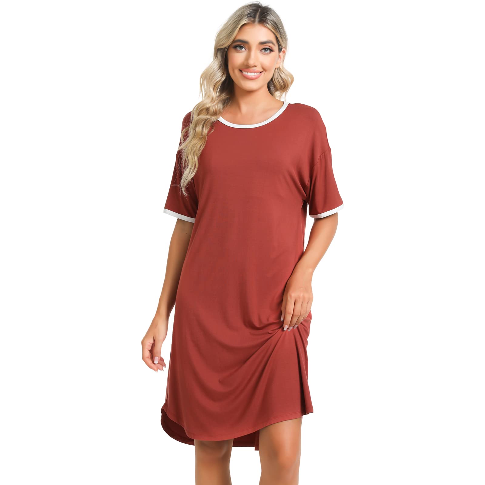 GYS Women's Bamboo Viscose Sleeveless Nightgown – Soft, Breathable Sleepshirt In Wine, Size Large - View #2