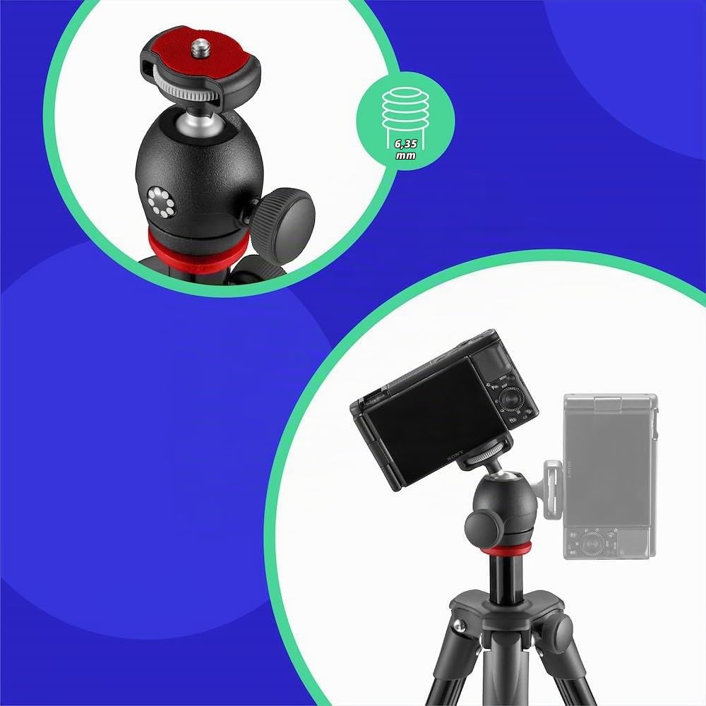 Joby Compact Light Kit, Treppiede Smartphone/Fotocamere con Testa a Sfera, Supporto per Smartphone Universale, Borsa di Trasporto, per CSC, Reflex, Mirrorless, Smartphone, Nero, Capacità 1,5 Kg