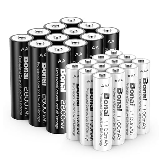 BONAI AA AAA Batteri 2800mAh AA och 1100mAh AAA Uppladdningsbara Batterier Högkapacitet NiMH 1,2V HR6 / HR03 Batterier Laddningsbara Låg Självurladdning (24st)