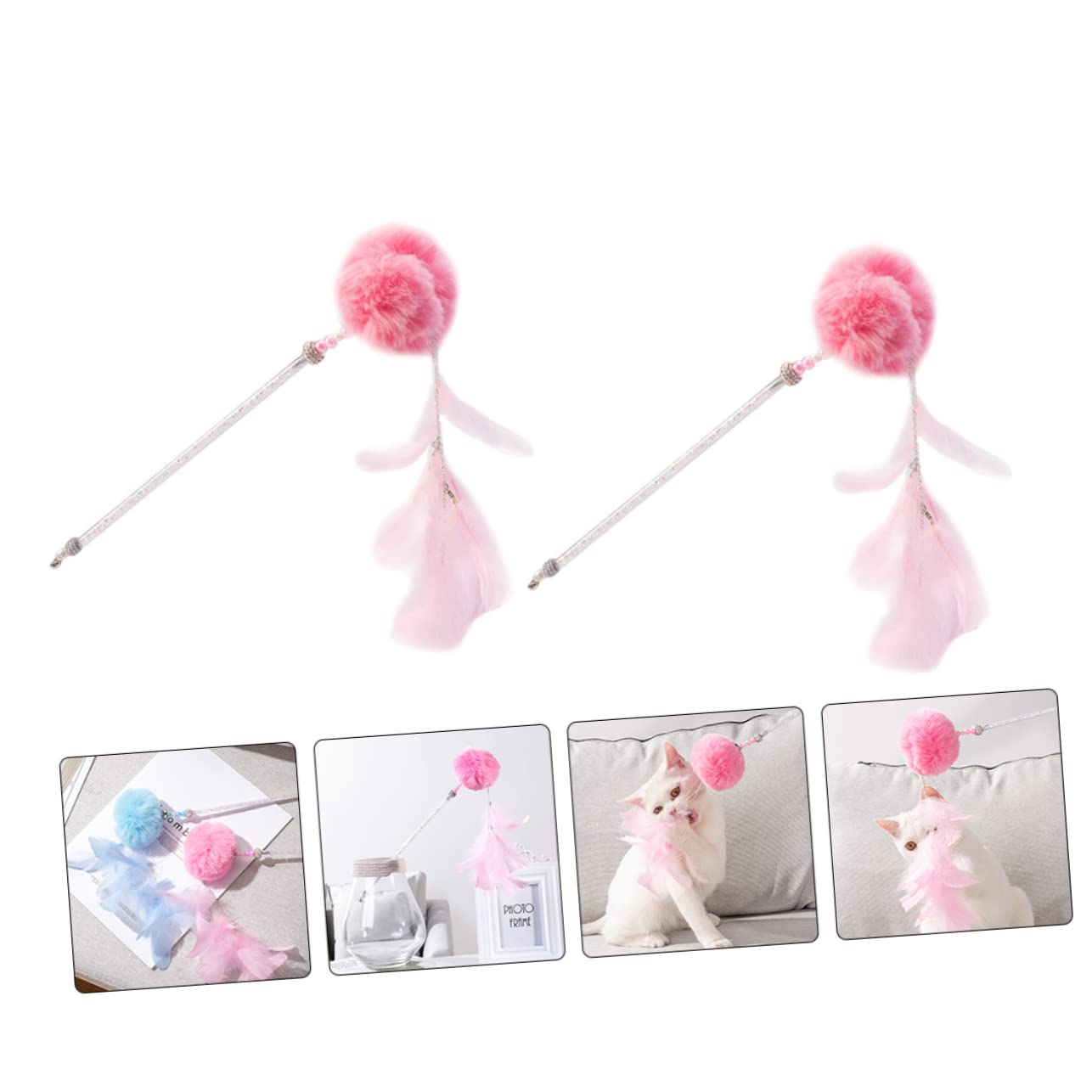 SUPVOX 6pièces Jouets pour Chats Bâtons à Plumes Et Pompons Interactifs Accessoires De Jeu pour Chats Rose