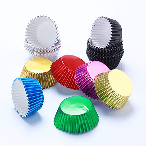 Weyoo 200 Pcs Blue Foil Metallic Cupcake Case Liners Baking Muffin Paper Cases