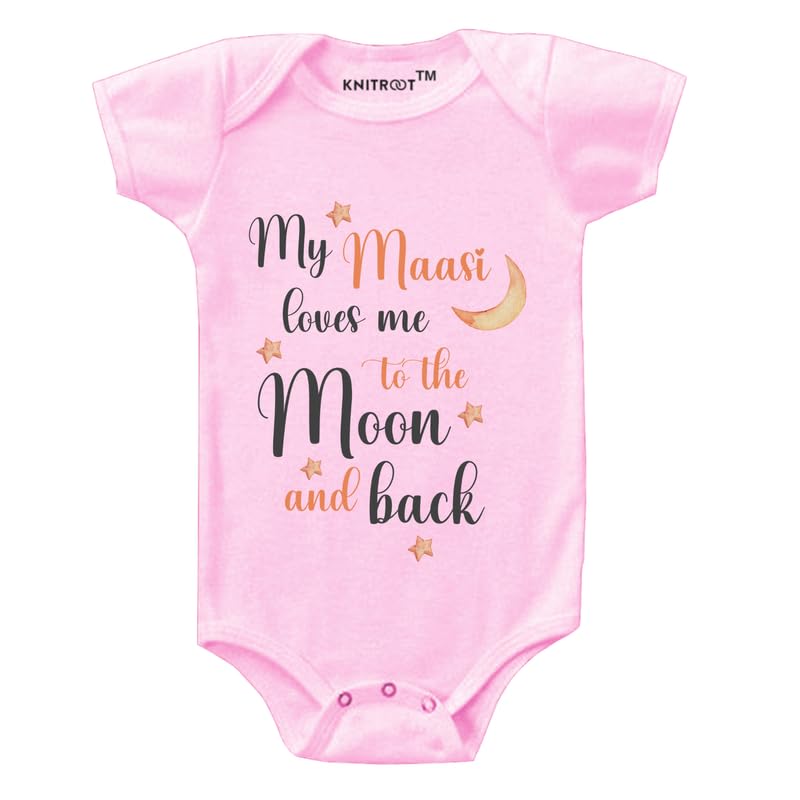 KNITROOT Maasi Family Special Onesies, Unisex Baby Kids Cotton Lycra Envelope Neck Half Sleeve Pink Romper, Bodysuit, Sleepsuit, Maasi Loves Me To The Moon & Back, 6-9 Months for Boys & Girls