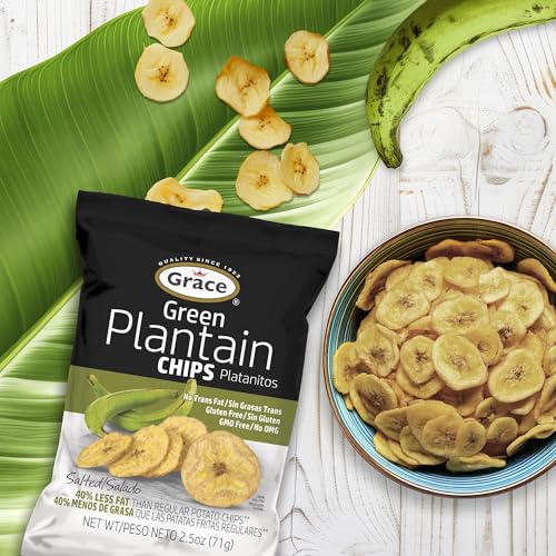 Grace Green Plantain Chips 2.5oz - 6 Pack - Jamaican Gluten Free Banana Chips - Platanitos - Non-GMO & No Trans Fat - Thumbnail 3