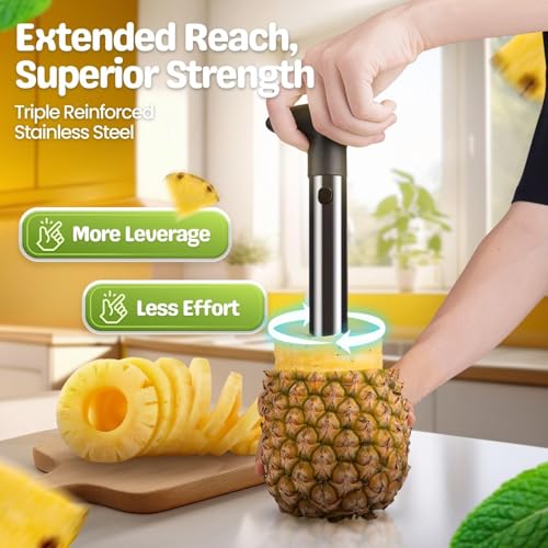 Image of Stainless Steel Pineapple Slicer and Corer Tool with Ergonomic Handle, Manual Fruit Cutter for Easy Ring Slices, Kitchen Prep Tool for Home Use
