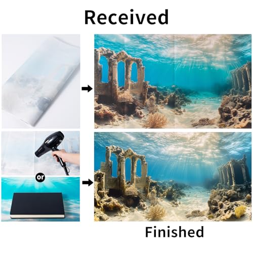 Image of COMSUN 3 Pack Aquarium Background, 48x18 inches Polyester Aquarium Background, Cloth Fish Tank Background, Undersea Ruins Floor Sunshines & Tree Wood Branches Aquatic Plants