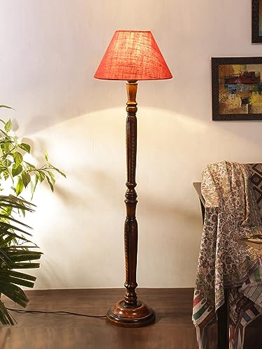 Image of Devansh Pink Jute Conical Wooden Floor lamp -25