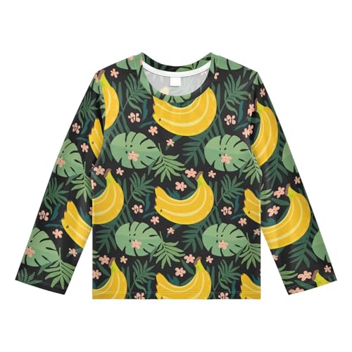 Banana Leaves Black Boy's Rash Guard Swim Shirt Long Sleeve Sun Shirt for Toddler Kid UPF50+