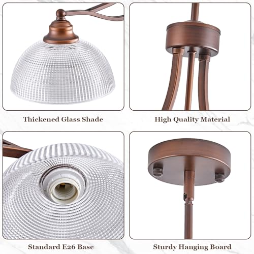 Image of 3-Light Oil Rubbed Bronze Pendant Light for Kitchen Island Antique Dome Hanging Light Fixture Brushed Bronze Dinner Room Light with Crystal Glass Adjustable Pendant Lamp for Bedroom Hallway Entryway