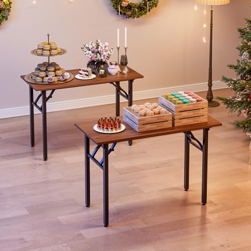 Image of TEMI Small Computer Desk Folding Table - 43.3 inch Foldable Office Desk, No Assembly, Perfect for Small Spaces in Bedroom, Dorm, or Apartment, Portable Mini Desk or Study Table with Compact Design, Walnut