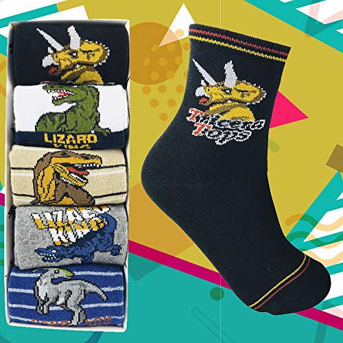 Tiny Captain Boy Dinosaur Socks 4-7 Year Old Boys Crew Cotton Sock Age 5 Gift (Medium, Green)