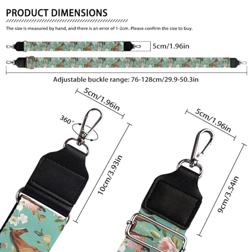 Image of Wide Bag Straps Replacement Crossbody Floral Horse Guitar Straps for Handbags /Purses /Messenger /Duffel Bags Backpack Straps Flower Replacement Adjustable Length from 30 inch to 50.3 inch Green