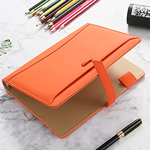 A5 Binder Journal Notebook, Refillable 6 Ring Faux Leather Personal Planner Organizer For 6 Hole A5 Filler Paper, Orange #TOP4