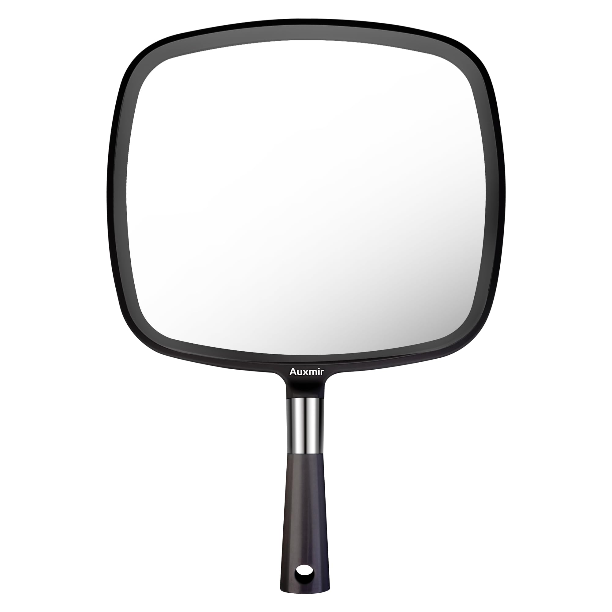 Auxmir Espejo de Mano Profesional, Espejo Mano con Mango 33.5x23CM Grande para Peluquería Barberos Afeitados Peluqueros Maquillaje, Mango Larga Colgar Pared Baño, Negro