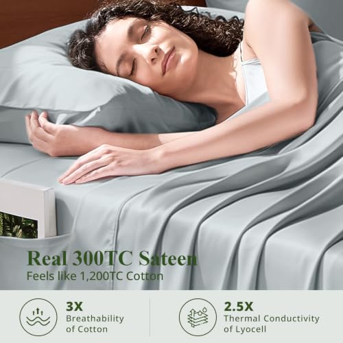 Image of Queen Size Sheet Set, Viscose Bamboo Sheets for Bed Set 4pcs, 100% Viscose Derived from Bamboo, Hotel Luxury Silky & Cooling for Hot Sleepers, Deep Pocket Up to 17 inch, Light Grey