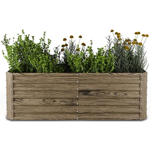 Blumfeldt High Grow Straight Hochbeet, Ergonomisches 972L Hochbeet Metall Holzoptik, Wetterfester Verzinkter Stahl Für Blumen, Kräuter & Gemüse – Rostbeständig, Offene Bodenstruktur & Einfache Montage