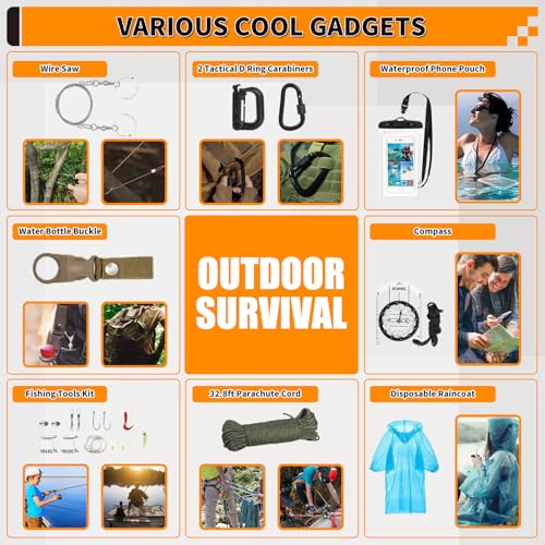 Survival Kit, Gifts for Men Women Teen Boys, 252 pcs Survival Gear and Equipment Mini First Aid Kit for Car Home, Emergency Kit with Molle System for Earthquake, Outdoor Adventure, Car Travel - Image 6