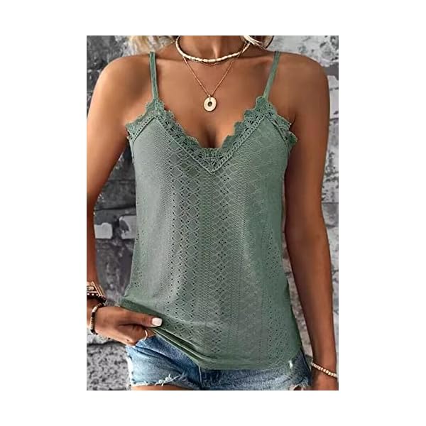 Sexy-Lace-Tank-Tops-for-Women-Summer-Lace-Splicing-Spaghetti-Strap-Shirt-Hollow-Out-Crochet-Sleeveless-CamisoleSamllGreen Sexy Lace Tank Tops for Women Summer Lace Splicing Spaghetti Strap Shirt Hollow Out Crochet Sleeveless Camisole(Samll,Green)