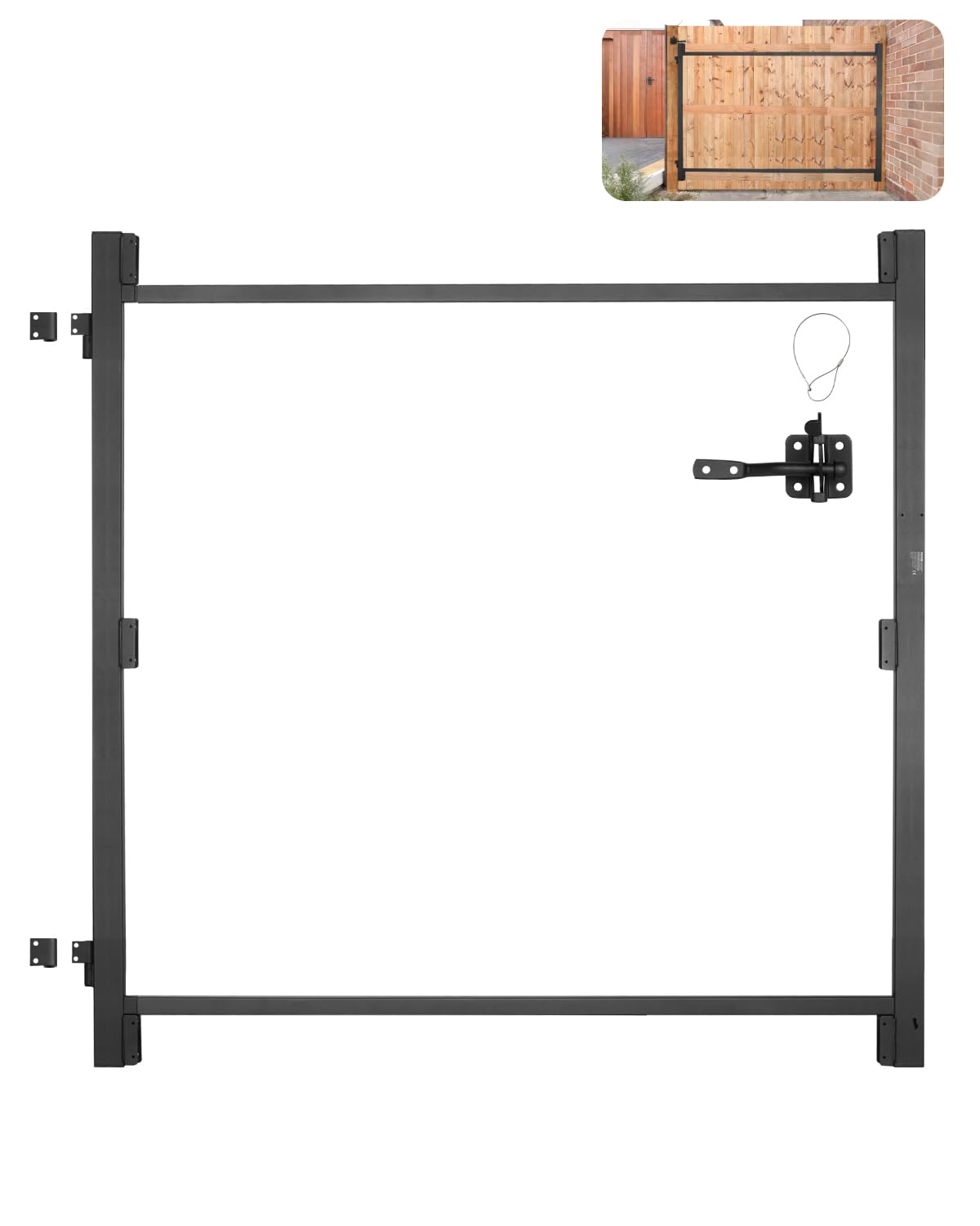 VEVOR Kit di Costruzione Cancello per Aperture Larghe 1524 a 2438 mm Recinzione Alta 1219,2 a 1524 mm Kit Telaio Cancello Completo Anti-Cedimento con Serratura a Scatto e Viti, per Recinzione in Legno