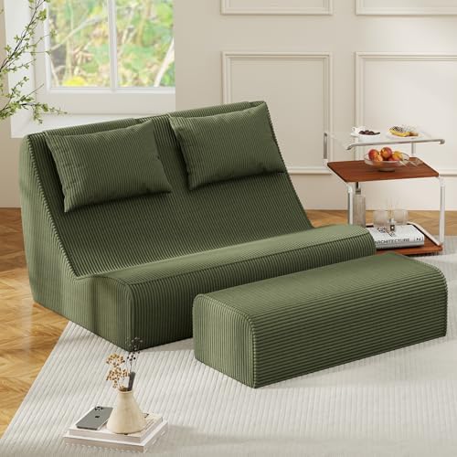 Loveseat Floor Sofa with Ottoman, Frameless 2-Seater Deep Seat Couch