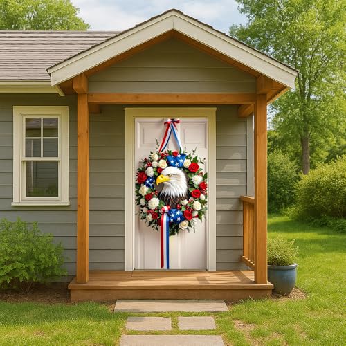 Image of Patriotic Eagle Door Cover 35x71in USA Flag Rose Ring