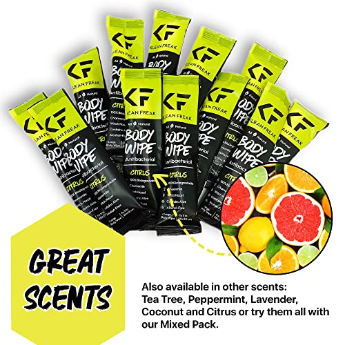 Image of The Klean Freak Body Wipes - 12 count Individually Wrapped | Showerless Body Wipe for Women & Men | Sustainable Bodywipes for Gym, Travel, Camping | Citrus