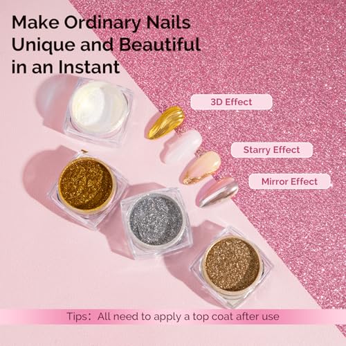 Set de 3 brochas para uñas de acrílico y 4 polvos para uñas miniatura 4