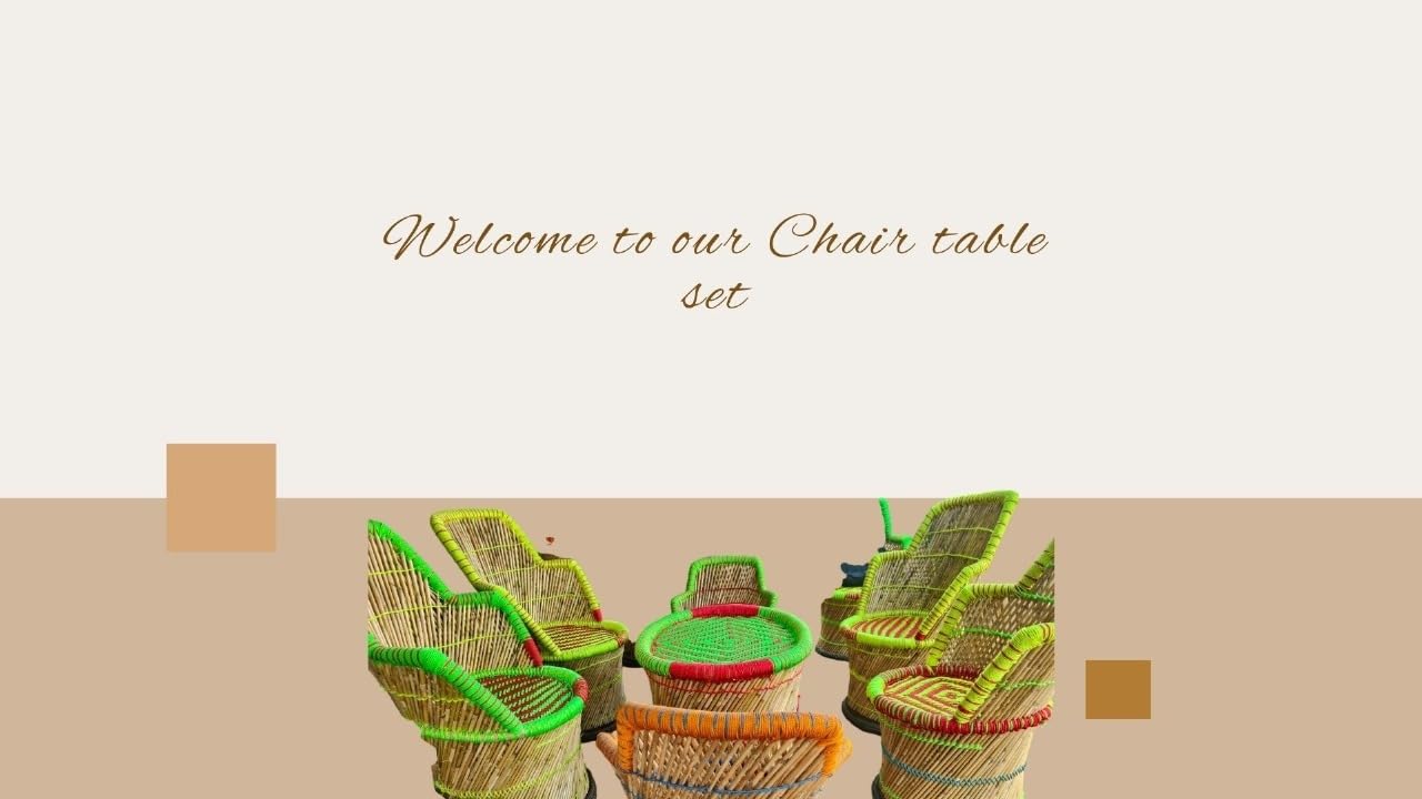 ZINKOO Bamboo Chair and Table Set for Family, 2 Medium 4 Large Size, Colorful Woven Furniture 4