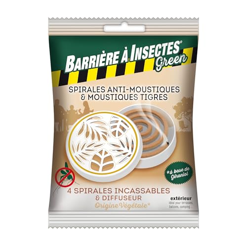 BARRIERE A INSECTES Green Anti-moustiques à Base de géraniol et boîtier décoratif-Sachet de 4 Spirales + 1 diffuseur, Nicht Zutreffend