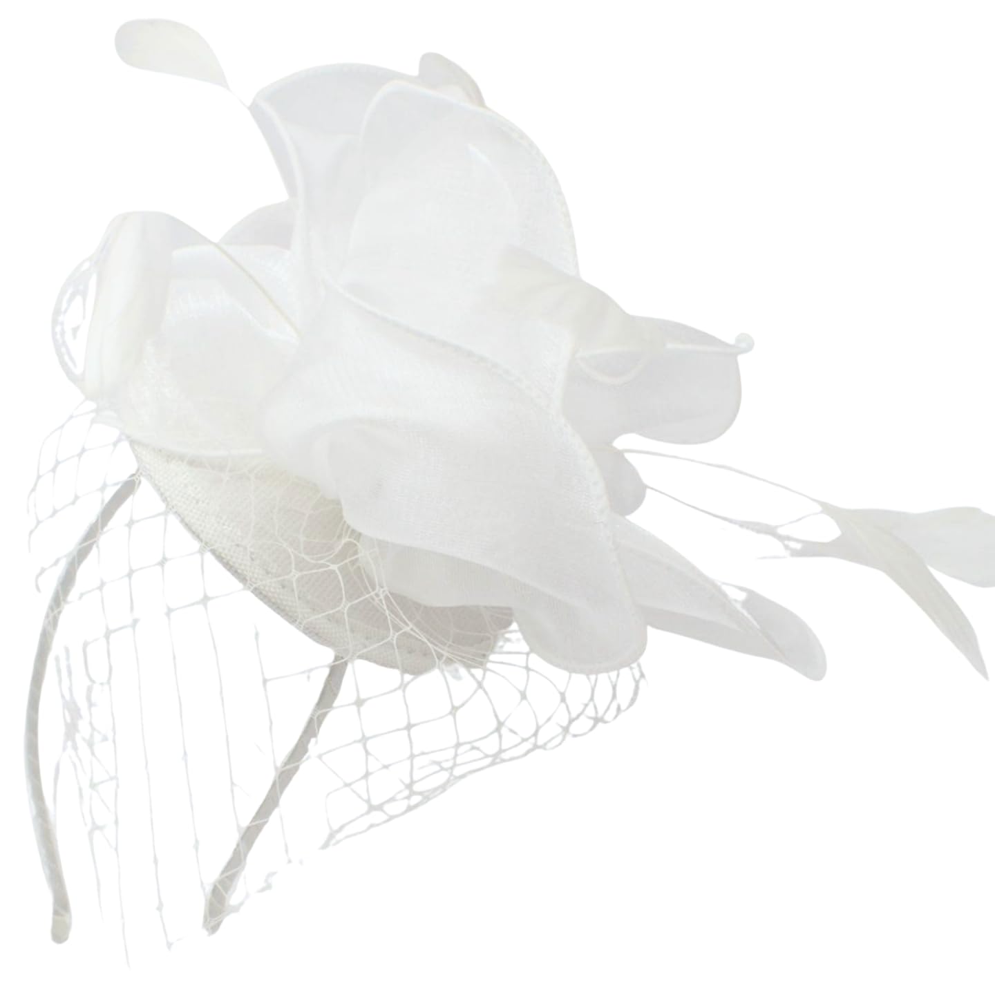 Topkids Accessories Fascinators Chiffon Fascinator Wedding Hat Ascot Hats Net Veil Fascinator Hairband Attached to Metal Aliceband for Girls, Ladies, Women (Cream)