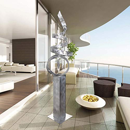 Statements2000 60-Inch Large Abstract Metal Sculpture By Jon Allen, Metal Yard Statue, Silver Sea Breeze 24 With Silver Base #TOP5