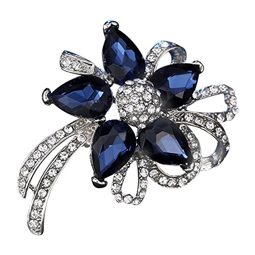 Ailer Happy Womens Day Fancy Flower Brooches Pin for Women Beautiful Created Crystal Brooch-Blue