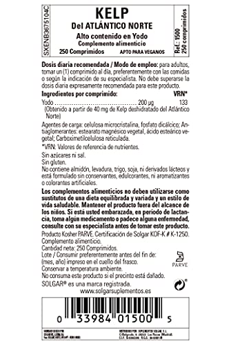 Solgar North Atlantic Kelp, 250 Tablets - Natural Source Of Iodine - Supports Healthy Thyroid Function - Gluten Free, Dairy Free, Kosher - 250 Servings #TOP6