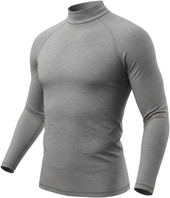 Men's Mock Neck Compression Shirt, Long Sleeve, Athletic Base Layer, Workout t-Shirt,Gym