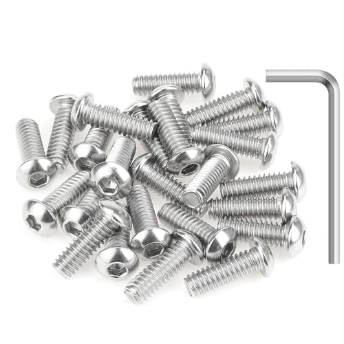 Image of 25 Pieces 1 /4-20 x 3 /4 inch Button Head Socket Cap Screws Bolts, HELIFOUNER 304 Stainless Steel (18-8) Screws, Bright Finish, Fully Threaded