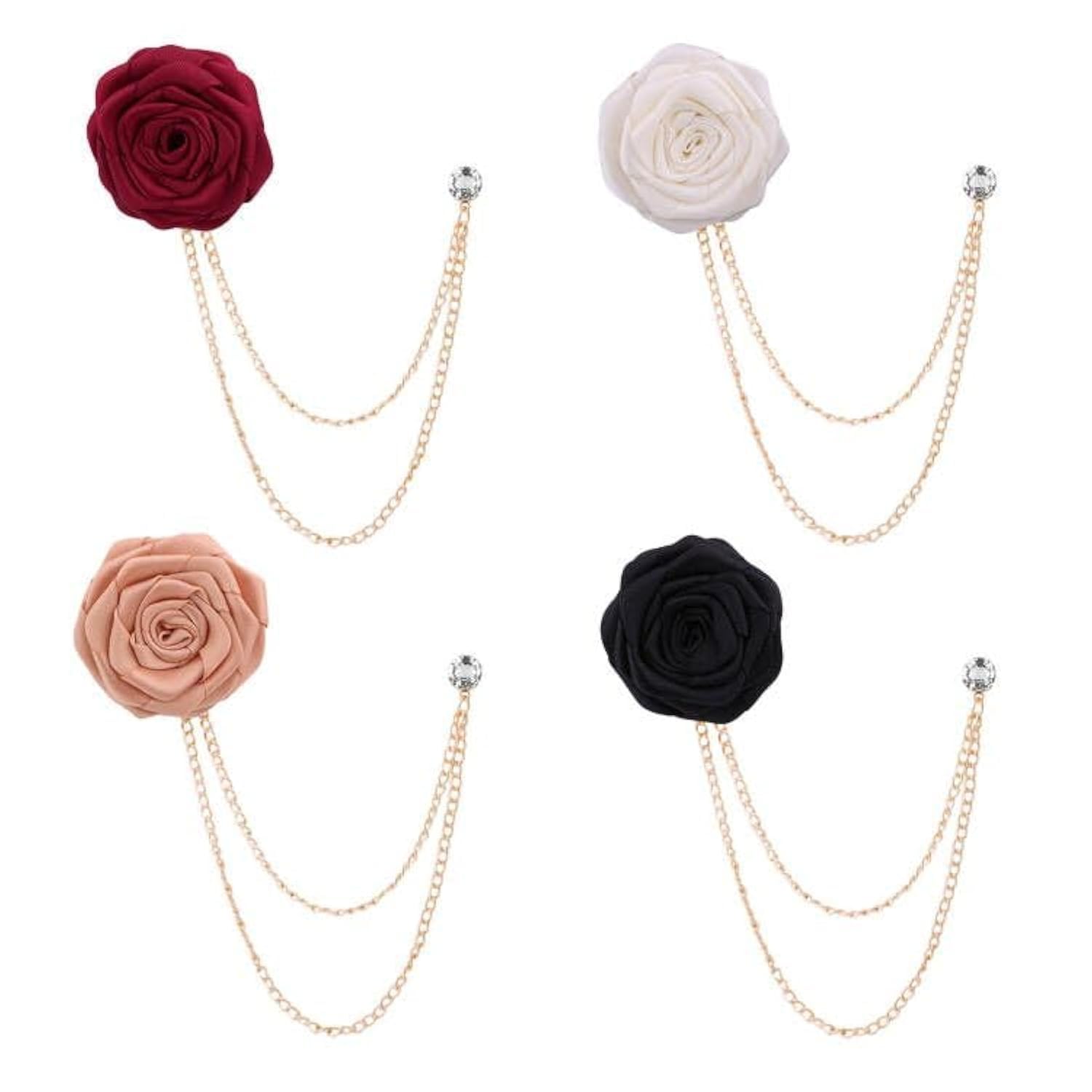 Brooch Lapel Pin for Men with Hanging Chain, Brooch Suit Stud, Handmade Rose Flower Pins for Groom Wedding Prom Tassel Chain Brooch Pins Men's Suit Accessories