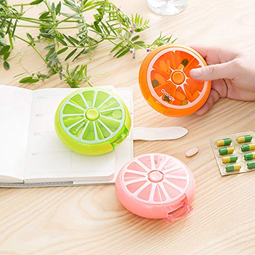 cholinchin Draagbare 7 dagen pillendoos, ronde pillendoos, tablettdoos voor pillendoosjes, een week broekzak, vitamine opbergdoos (3 stuks), 3 kleuren, groen, oranje, roze - Afbeelding 6