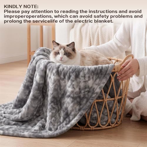 Manta Eléctrica Calefactable Throw 50''x60'' - Manta de Calor Tie-Dye, Lavable con 10 Niveles de Calor, Temporizador de 8h, Protección Calefactable, Material Suave de Franela y Sherpa miniatura 4