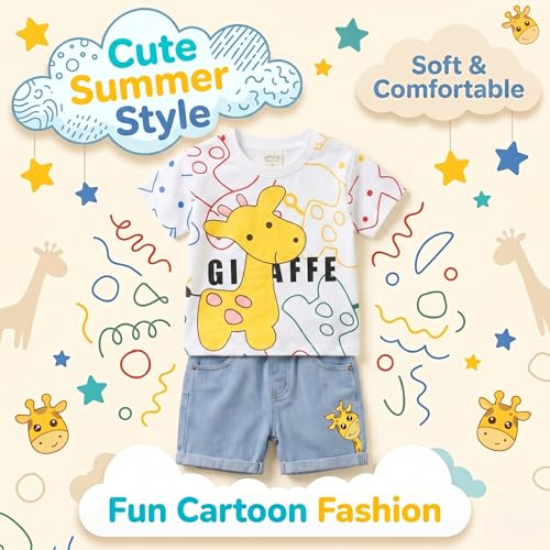 Image of Krishn Creations Kids Clothes for Boys | Cotton Printed Half Sleeve T-shirt and Shorts Baby Boy Dress | Casual Wear Kids Clothes