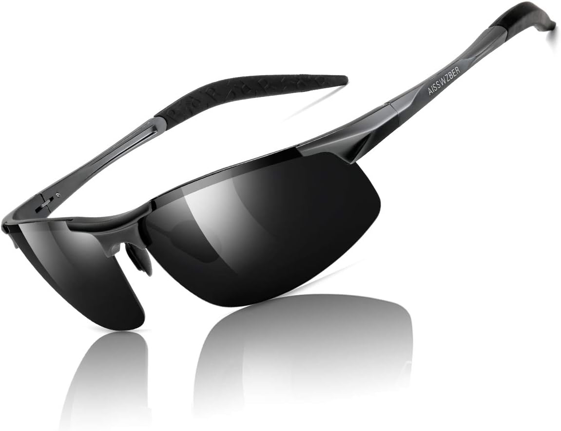 aisswzber Mens Sports Polarized Sunglasses Driving Metal Frame UV Protection Sunglasses For Men 8177