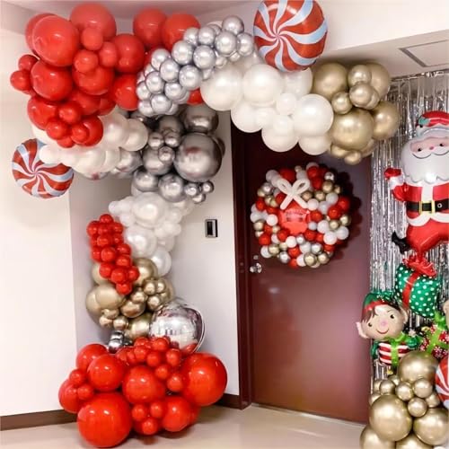 Image of 130pcs 18 /12 /10 /5 Inch Red and White Balloons Garland Arch Kit
