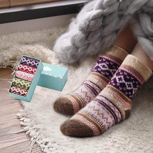 Image of ICEIVY 5 Pair Fuzzy Cozy Socks for Women - Warm Comfy Soft Casual Home Sleep Winter Wool Socks - Gifts for Women